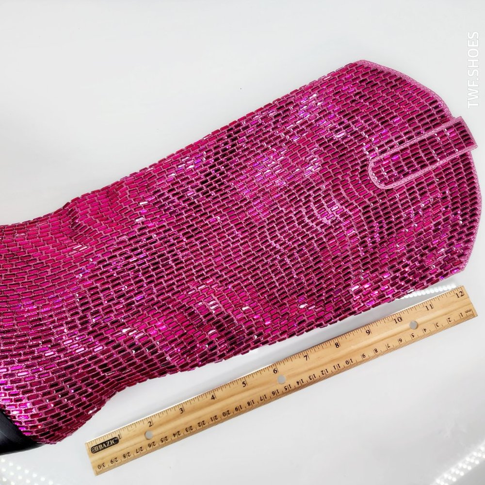 Mirage Fuchsia Pink Rhinestone Pull On Western Cowgirl Knee Boots - Picture 14 of 17